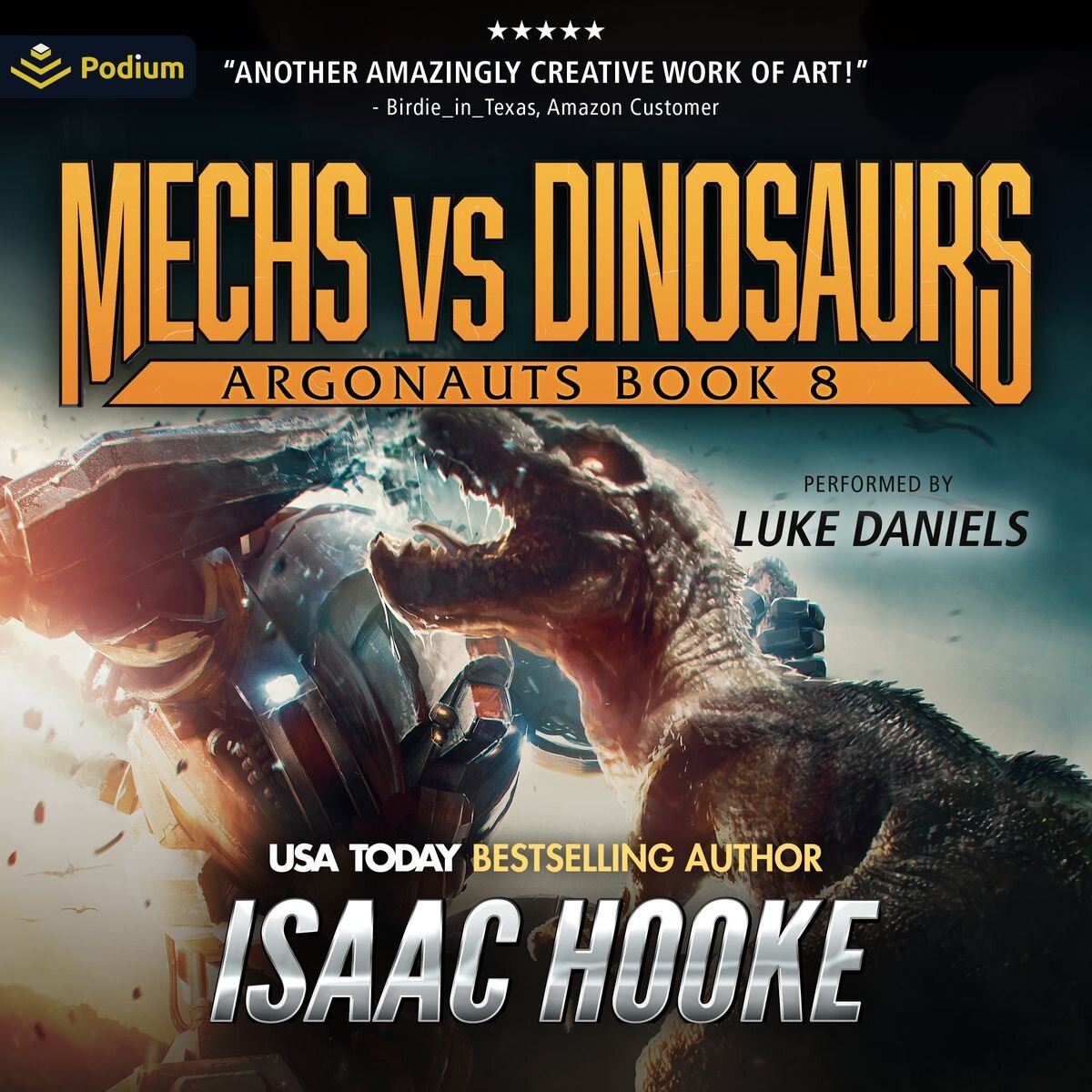 Audiobook cover for Mechs vs. Dinosaurs (Argonauts)