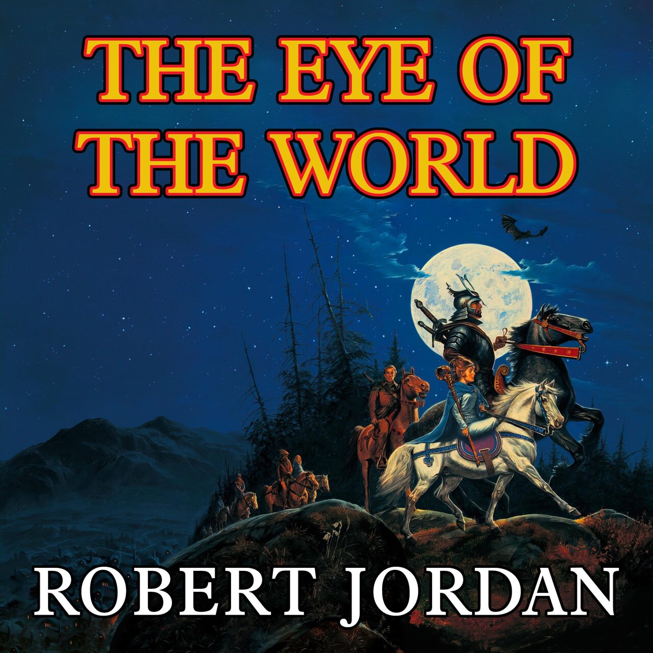 Audiobook cover for The Wheel of Time. Books 0-4 set. New Spring, The Eye of the World, The Great Hunt, The Dragon Reborn, and The Shadow Rising. Robert Jordan